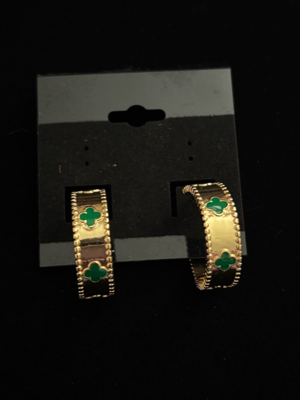 Gold Plated Hoop Earrings with Green Clover